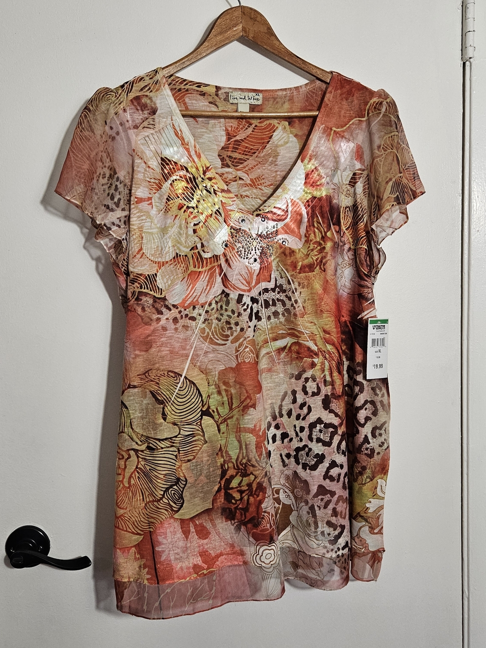live and let live Orange Multi Floral & Animal-Print V-Neck Tunic